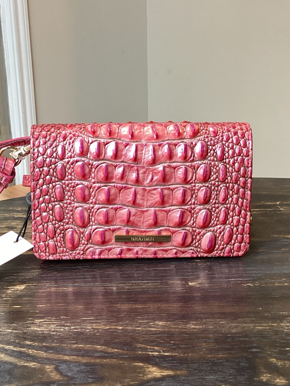 Brahmin Minuette French Rose Pink Croc-Embossed Leather Crossbody
